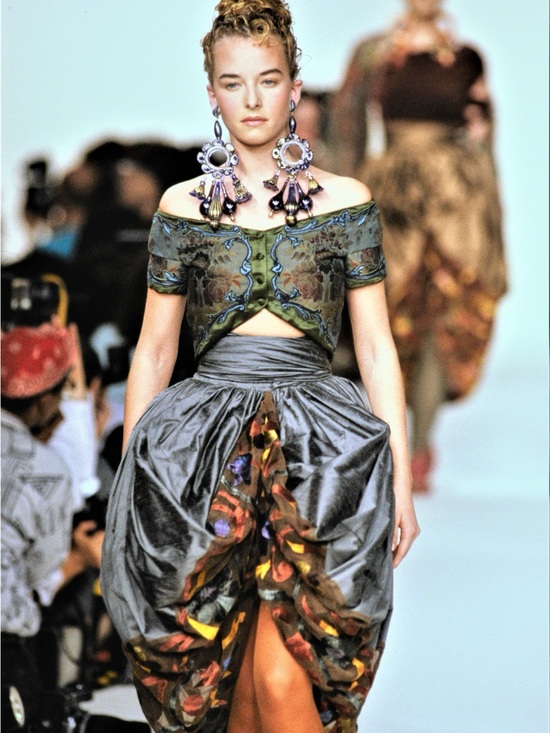 Romeo Gigli Tops - Romeo Gigli Runway Spring 1990 Olive Green Embroidered Brocade Bustier Top
